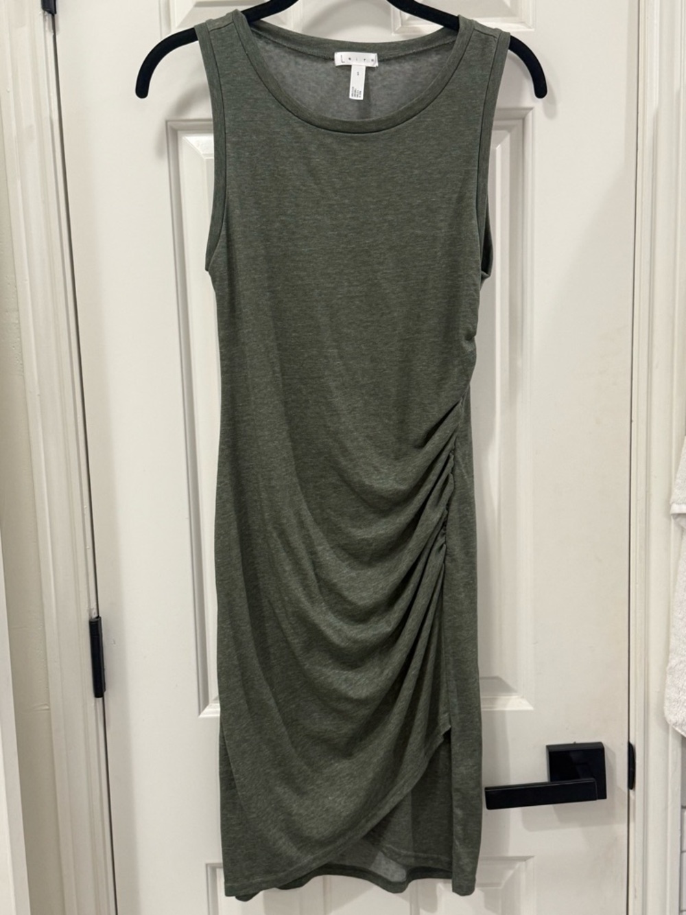 Leith heathered olive green rouched dress